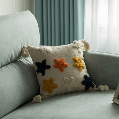 Handwoven Multicolor Cotton Euro Throw Pillow with Tassels