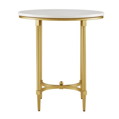 Bordeaux 23" White Marble and Gold Metal Round End Table