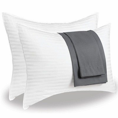 Set of 2 Cooling Down Alternative Gel Fiber Bed Pillows With 100% Cotton Cover, Pillow Cases Included. Standard Size - Gray