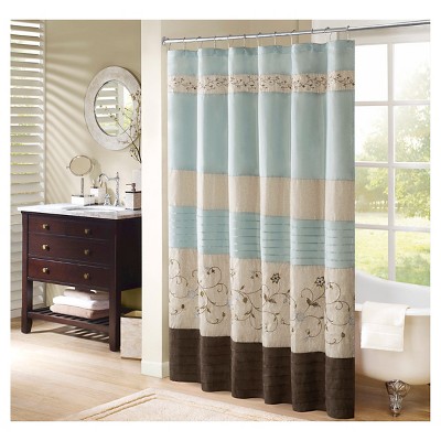 Monroe Embroidered Floral Shower Curtain Blue