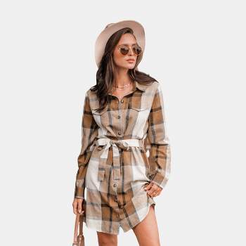 Women's Plaid Belted Button-Front Mini Dress - Cupshe