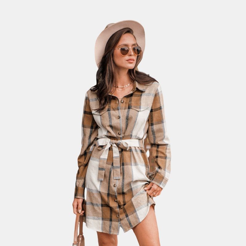 Women's Plaid Belted Button-Front Mini Dress - Cupshe, 1 of 9
