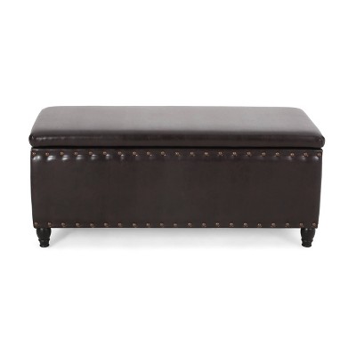 Tatiana Contemporary Bonded Leather Storage Ottoman Brown/Dark Brown - Christopher Knight Home