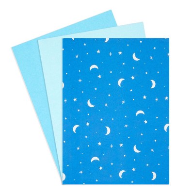 Sparkle and Bash 60 Sheets Moon and Stars Gift Wrap Tissue Paper for Bags, 3 Blue Colors (20x26 In)