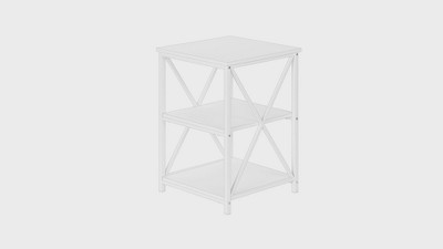 White Metal and Wood Square Contemporary Side Table