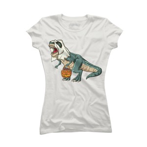 Junior's Design By Humans Trex Ghost Costume Design Funny Halloween Dinosaur By Threadlets T-Shirt - 1 of 3