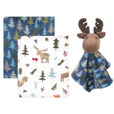 Hudson Baby Infant Boy Plush Blanket with Security Blanket, Boy Moose, One Size