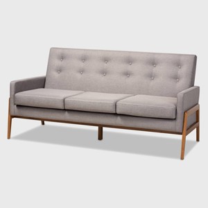 Perris Upholstered Wood Sofa Light Gray/Walnut - Baxton Studio - 1 of 4