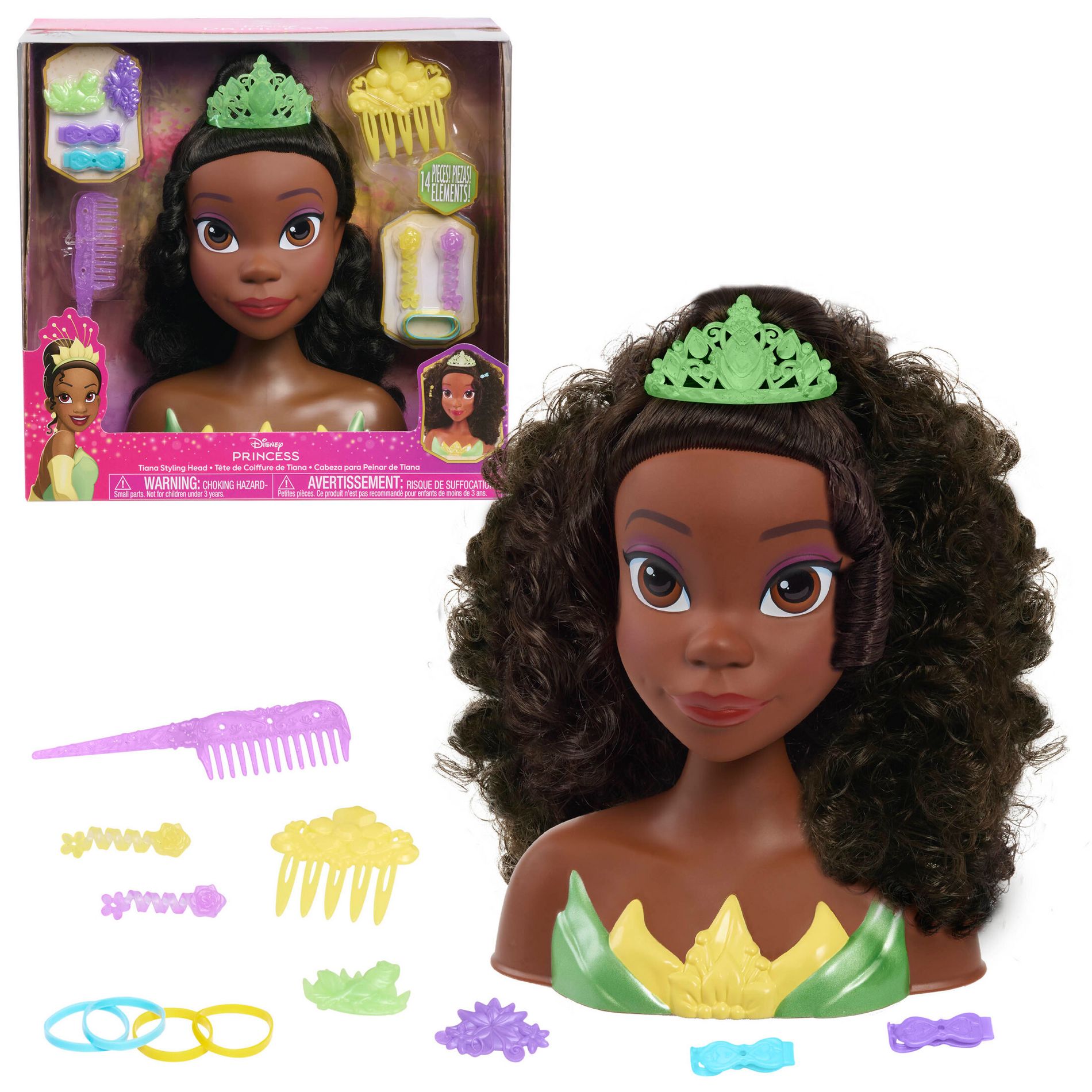 Disney Princess Tiana Styling Head: Plastic Styling Toy with Black Hair