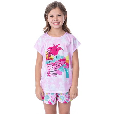 Dreamworks Trolls Girls' Poppy Happy Sleep Pajama Set Shorts Crewneck Multicolored