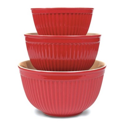 Omniware Simsbury Mixing Bowls, Set of 3 - Nesting Stoneware Bowls for Baking, 30 oz, 75 oz, 112 oz, Dishware Safe Durable Kitchenware (Red)