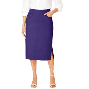 Jessica London Women's Plus Size Comfort Waist Stretch Denim Midi Skirt - 1 of 4