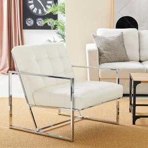 Mid-Century Modern Leatherette Button Tufted Arm Accent Chair - Glitzhome - 1 of 4