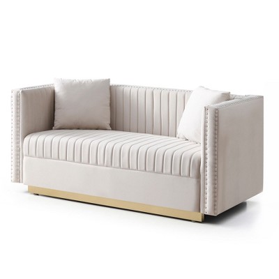 NicBex 61.4 Inch Loveseat Sofa with Nailhead Trim Modern Velvet 2 Seater Couch with 2 Pillows for Living Room,Apartment