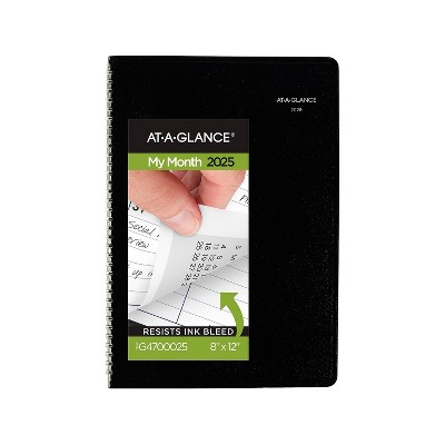 2025 AT-A-GLANCE DayMinder 8" x 12" Monthly Planner Faux Leather Cover Black (G470-00-25)