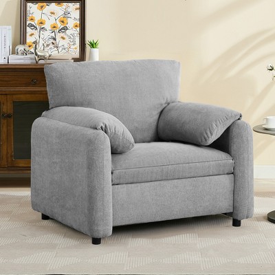 Runesay Modern Lounge Chair, Chenille Oversized Armchair, 38 Inch Wide, Comfortably Upholstered Single Lounge Sofa Chair Gray/Beige