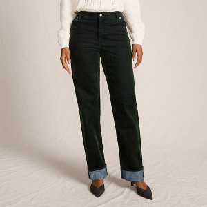 Lands' End Women's Flocked Denim Mid Rise Relaxed Straight Leg Cuff Jeans - 1 of 4