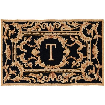 Monogram MON219 Hand Hooked Outdoor Door Mat - Black - 2'6"x4' - Safavieh
