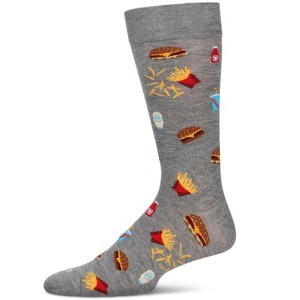 Memoi Men's Burgers & Fries Rayon From Bamboo Crew Socks Med Gray Heather 10-13 - 1 of 2