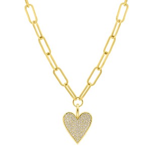 Adornia 14k Gold Plated Adjustable Chunky Paperclip Link Pave Heart Necklace - 1 of 4