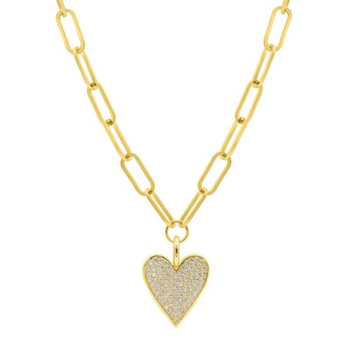 Adornia 14k Gold Plated Adjustable Chunky Paperclip Link Pave Heart Necklace - image 1 of 4