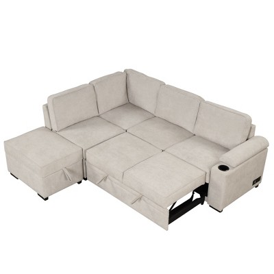 NicBex Modern 84.75" Pull Out Sofa Bed Velvet Convertible Sleeper Sofa with Storage Ottoman for Living Room