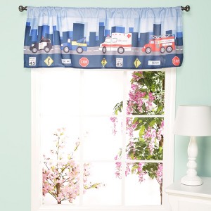 Everyday Kids First Responder Valance – 60x15" Window Décor with Firetruck, Police Car, Ambulance & Tow Truck for Toddler and Baby Boys' Rooms - 1 of 4