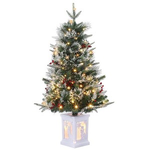 3FT Pre-Lit Artificial Christmas Tree,Tabletop Christmas Tree with Pine Cones - 1 of 4