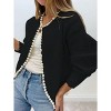 Pearl Trim Knit Cardigan - Women's Long Sleeve Round Neck Open Front Sweater - 4 of 4