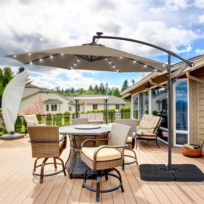 Sonkuki 10 Ft Patio Offset LED Umbrella Outdoor Hanging Umbrellas w/Solar Lights