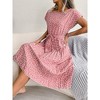 Women's Floral Print Short Sleeve Pleated Midi Dress with Self-Tie Belt - 3 of 4