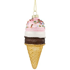 Northlight 5" Neapolitan Ice Cream Cone Glittered Glass Christmas Hanging Ornament - 1 of 4