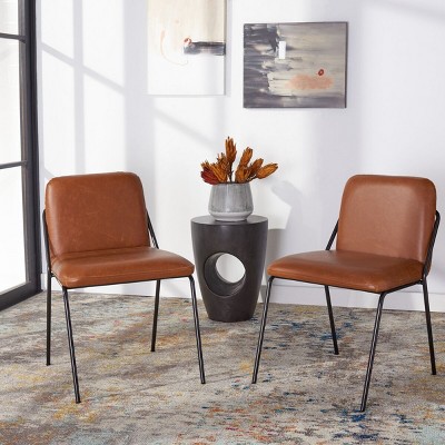 Mid-Century Light Brown Vegan Leather Side Chair Set