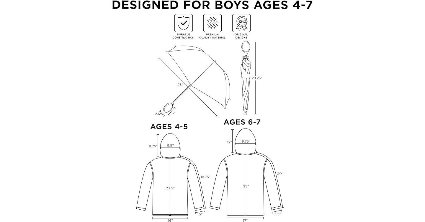 Super Mario Boy's Umbrella and Raincoat Set, Kids Ages 6-7 — фото 6