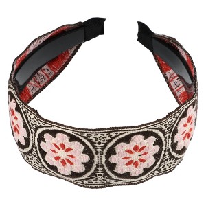 Unique Bargains Women's Classic Embroidery Bohemia Headband 1.97" Wide Coffee Color 1 Pc - 1 of 4