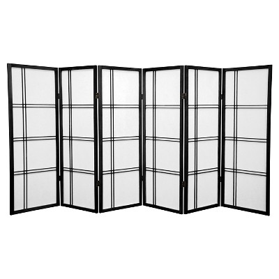 4 ft. Tall Double Cross Shoji Screen - Black (6 Panels) - Oriental Furniture