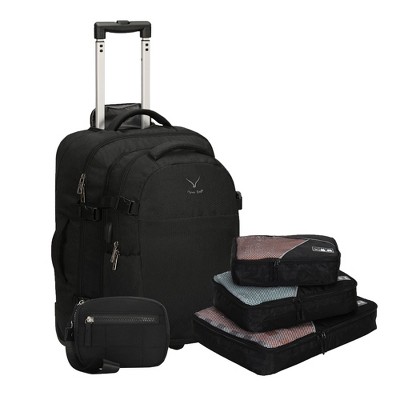 Hynes Eagle 4-in-1 Hybrid Rolling Luggage Packing Cubes+Wristlet Walet Set-Black