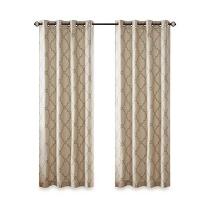 DSVIMOY Curtain Panels, Fretwork Print Grommet Top Window Curtain Panel for Living Room, Bedroom, Beige&Grey, 63"*50"*0.13" - 1 of 4