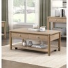 Vynxaria Classic Wooden Cocktail/Centre Table 2 Dovetail Drawers, Open Shelf, Casters, Polished Chrome Knobs, Wire-Brushed Natural Finish - 3 of 4