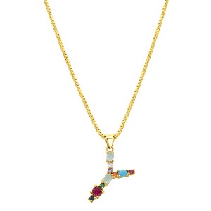 Adornia 14k Gold Plated Multi Color Stone Initial Necklace - 1 of 4