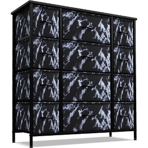 Sorbus Dresser with 12 Drawers - Chest Organizer Unit with Steel Frame Wood Top and handle - Black Frame Black Marble - 1 of 4