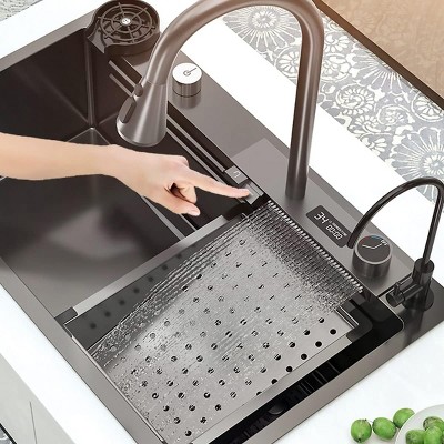 Stainless Steel Single Bowl Workstation Kitchen Sink with Digital Faucet