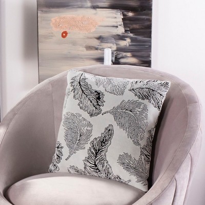 Livie 18" Black and White Embroidered Throw Pillow