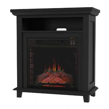 Hastings Home Electric Fireplace TV Stand With Faux Logs and LED Flames - Black