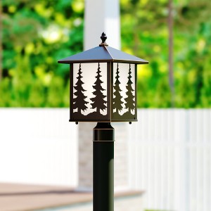 VAXCEL 1 Light Burnished Bronze Rustic Outdoor Tree Post Light White Glass - 1 of 4