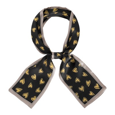 Allegra K Women's Silky Ribbon Heart Print Skinny Scarves Long Hairband Handbag Wrap 10x96cm/4x38" 1 Pc