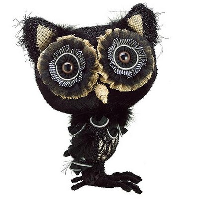 Allstate Floral 13" Rustic Autumn Owl Halloween Decoration - Black