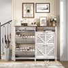 Wooden Shoe Cabinet Storage with Flip Drawers & Open Storage, Hidden Narrow Shoe Rack, White Grey - 4 of 4