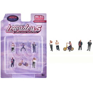 "Lowriders #5" 6 piece (5 People, 1 Bicycle) Diecast Figures Set 1/64 Scale Models by American Diorama - 1 of 4