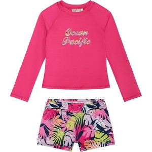 Ocean Pacific Toddler Girl's 2-Piece Long Sleeve with Shorts Swimsuit Set - 1 of 4